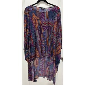 Slim Factor‎ By Investments Artsy Boho Pattern Kaftan Poncho Top One Size
